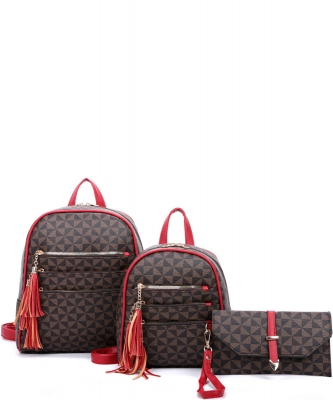 Monogram Multi Zip Pocket Backpack 3-in-1 Set SJ2047T3 RED